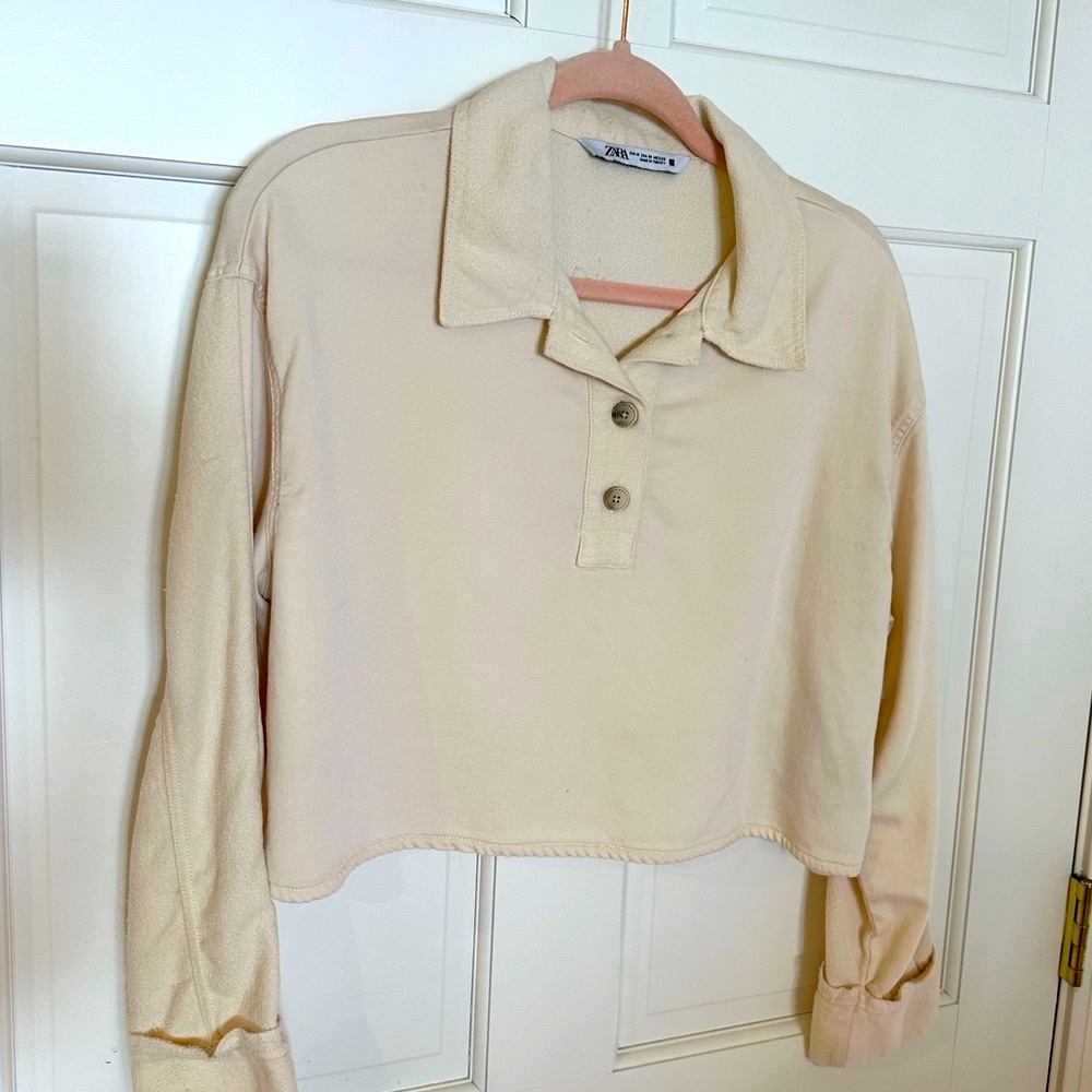Zara Cream Colored long sleeve Crop Top Size M - Picture 1 of 4